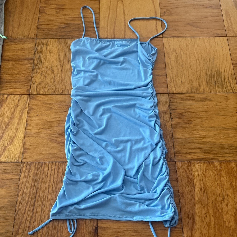 Blue Ruched Mini Dress
